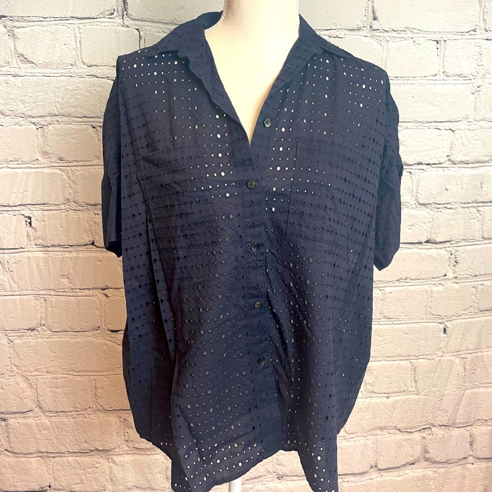 Madewell Dark Blue Eyelet Courier Shirt Oversized